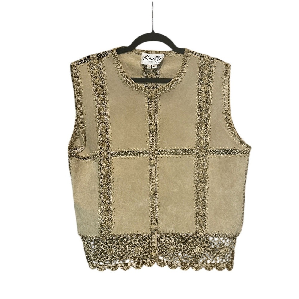Vintage Scully Suede Crochet Vest XL Boho Festival Western Tan Coachella‎ Hippy